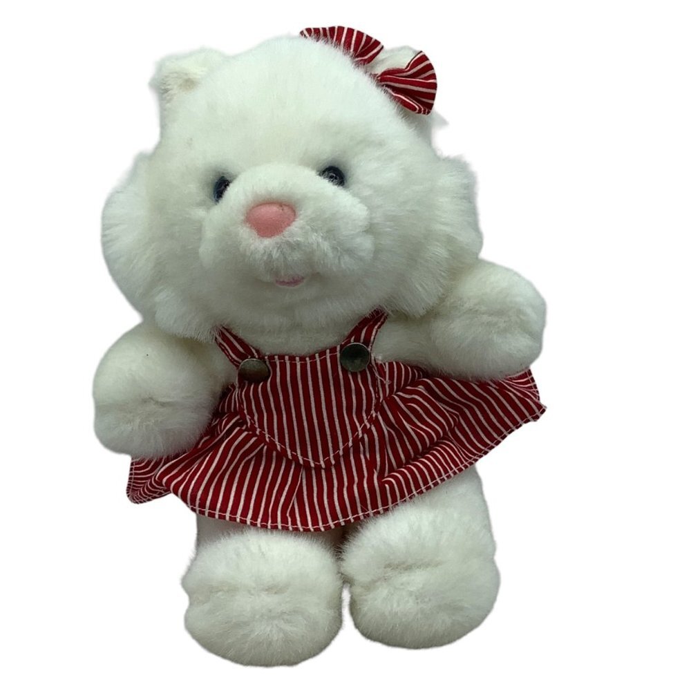 Vintage 1992 Commonwealth White Cat Kitty Kitten Candy Dress‎ 11" Stuffed Plush